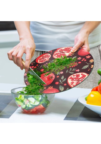 Cam Kesme Tahtası ve Sunumluk Yuvarlak Nar Desenli 30 x 30 cm indirimleri