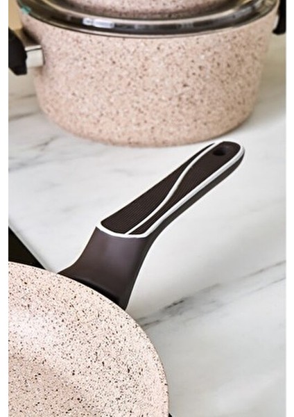 Biogranit Lungo 7 Parça Derin Tencere Seti Granit Kaplama Kahverengi 26 cm