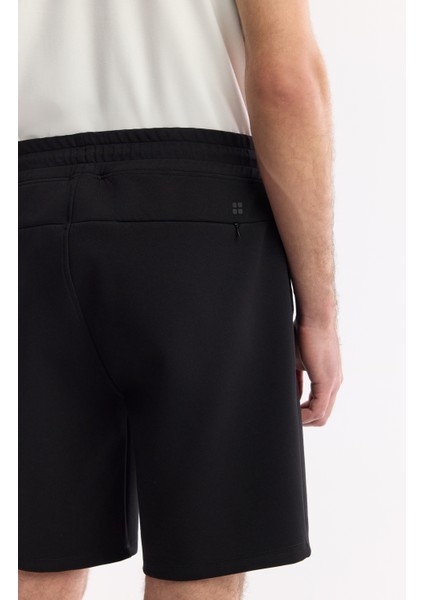 Erkek Siyah Beli Lastikli Bağcıklı Bi-Stretch İnterlok Regular Fit Şort A51Y3631
