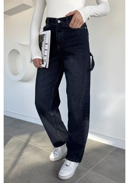 Kadın Kemer Tokalı Yüksek Bel Jean Kot Pantolon P-00019444