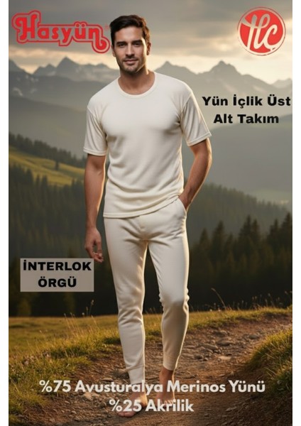 Erkek Ekru %75 Yün Ter Emici Kaşındırmaz Içlik Kısa Kol Üst Alt Takım fiyatları