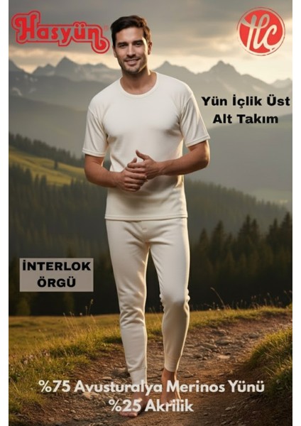 Erkek Ekru %75 Yün Ter Emici Kaşındırmaz Içlik Kısa Kol Üst Alt Takım modelleri