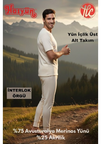 Erkek Ekru %75 Yün Ter Emici Kaşındırmaz Içlik Kısa Kol Üst Alt Takım fırsatları