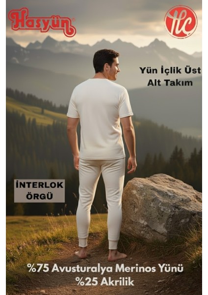 Erkek Ekru %75 Yün Ter Emici Kaşındırmaz Içlik Kısa Kol Üst Alt Takım indirimleri