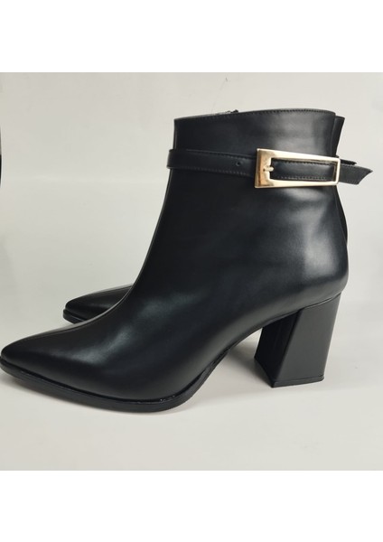 Kadın Hakiki Deri Siyah Topuklu Bot