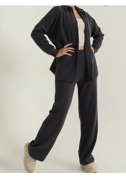 Kadın Oversize Kalıp Selanik Kumaş Gömlek Pantolon Üst Kalite Alt Üst Ikili Takım