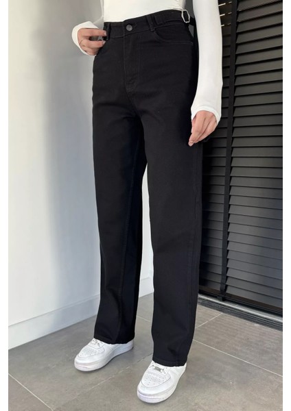 Kadın Kemer Tokalı Yüksek Bel Jean Kot Pantolon P-00019444