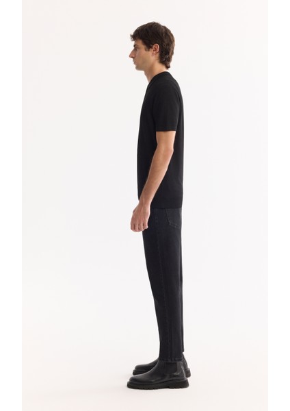 Erkek Siyah Polo Yaka Fermuarlı Rayon Tüylenmeyen Triko Regular Fit T-Shirt A52Y5006