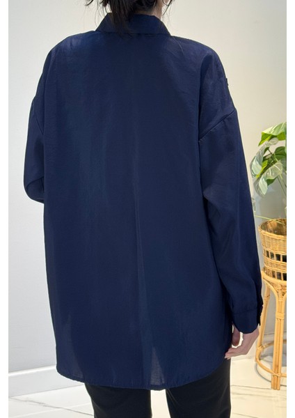 Düğme Detaylı Uzun Kol Dekoratif Dikişli Gömlek 6146 Lacivert modelleri