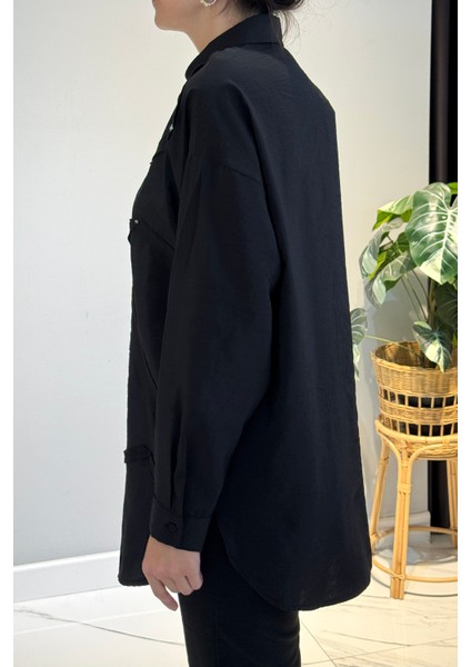 Düğme Detaylı Uzun Kol Dekoratif Dikişli Gömlek 6146 Siyah fiyatları