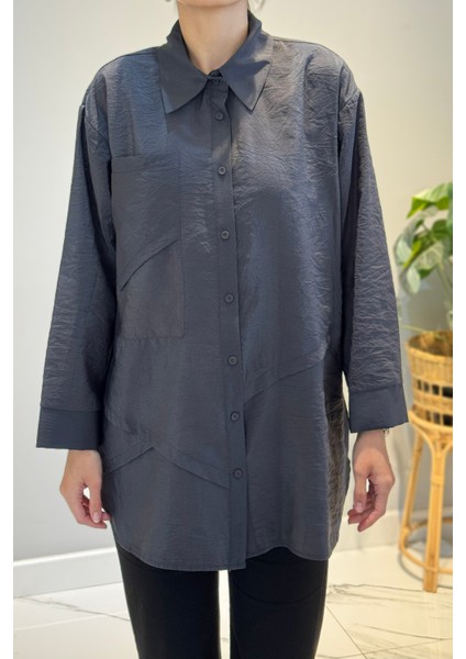 Önden Düğmeli Uzun Cep Detaylı Tunik 6148 Antrasit