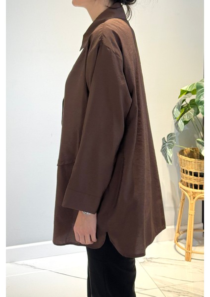 Önden Düğmeli Uzun Cep Detaylı Tunik 6148 Kahverengi fiyatları