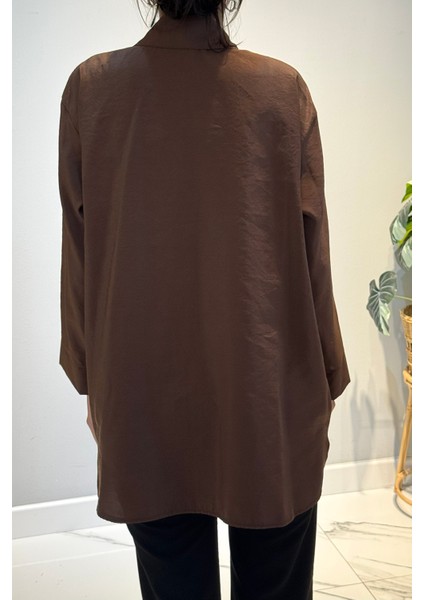 Önden Düğmeli Uzun Cep Detaylı Tunik 6148 Kahverengi modelleri