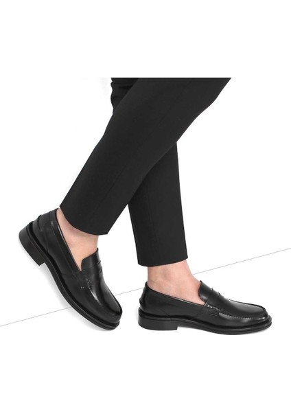 Erkek Siyah Açma Deri Loafer