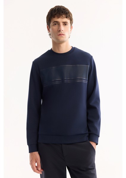 Erkek Siyah Bisiklet Yaka Pamuklu Bi-Stretch Baskılı Regular Fit Sweatshirt A52Y1215