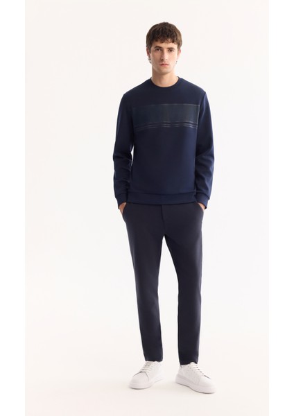 Erkek Siyah Bisiklet Yaka Pamuklu Bi-Stretch Baskılı Regular Fit Sweatshirt A52Y1215
