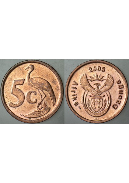 Güney Afrika Cumhuriyeti 5 Cent 2003 Mavi Turna Temalı. Çilaltı.