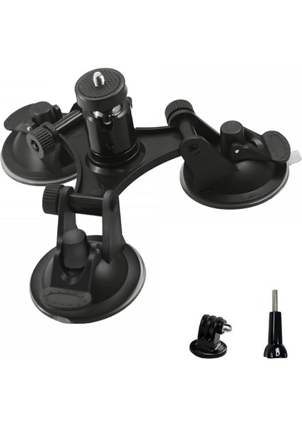 360 Derece Tripod Başlıklı Araç Kamerası Montajı, Hareketli Kameralar Için Gelişmiş Stabilite Için Üçlü Vantuz, Gopro, INSTA360 ve Diğer Aksiyon Kameraları Için Uygun