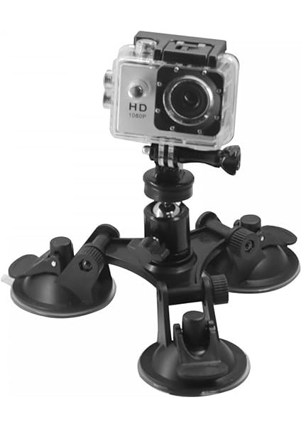 360 Derece Tripod Başlıklı Araç Kamerası Montajı, Hareketli Kameralar Için Gelişmiş Stabilite Için Üçlü Vantuz, Gopro, INSTA360 ve Diğer Aksiyon Kameraları Için Uygun modelleri