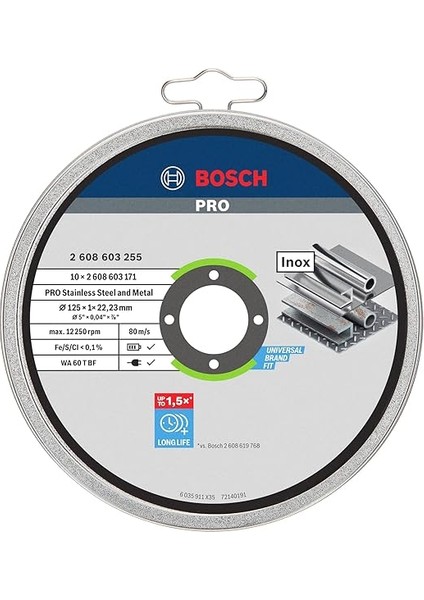 Professional Accessories Için Ayırma Diski Düz Standart Inox – Rapido Wa 60 T Bf, 125 Mm, 10-Er Paket, 2608603255