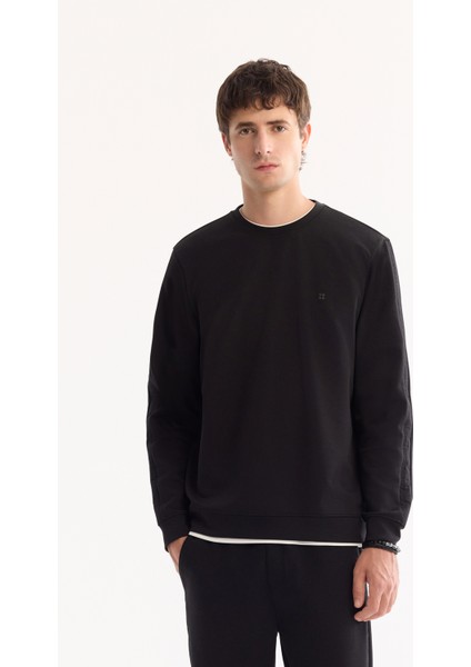Erkek Siyah Bisiklet Yaka Pamuklu Bi-Stretch Regular Fit Sweatshirt A52Y1272
