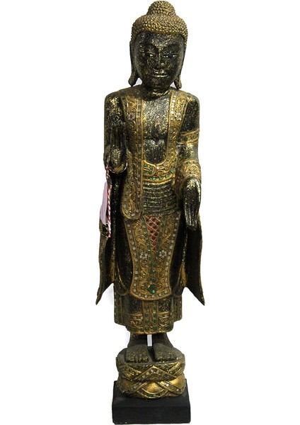 Ayakta Duran Ahşap Buda Figürü Kl 58