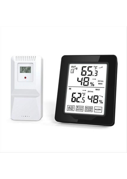 Iç ve Dış Mekan Dijital Sıcaklık ve Nem Ölçer 1 Sensör Arka Işığı Kablosuz Uzun Mesafeli (Yurt Dışından)