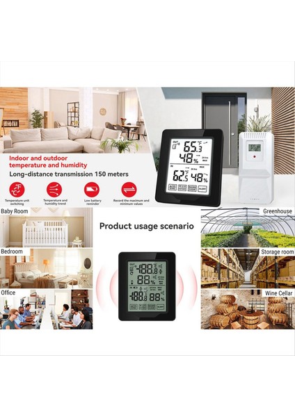Iç ve Dış Mekan Dijital Sıcaklık ve Nem Ölçer 1 Sensör Arka Işığı Kablosuz Uzun Mesafeli (Yurt Dışından) indirimleri