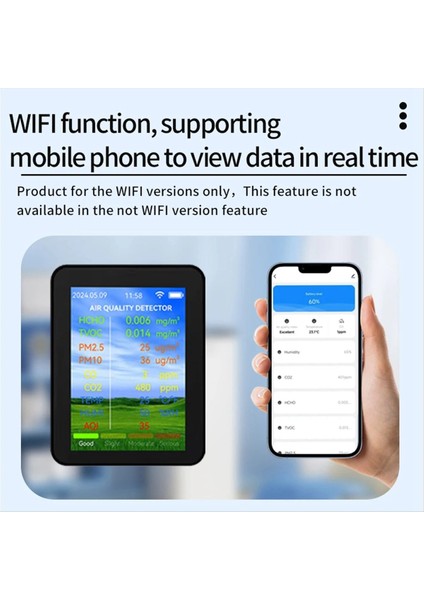 Taya Wıfı Hava Kalitesi Ölçer Hcho Tvoc Karbon Monoksit Co2 Pm2 5/10 Test Cihazı Taşınabilir Sıcaklık Nem Dedektörü Siyah (Yurt Dışından) fırsatları
