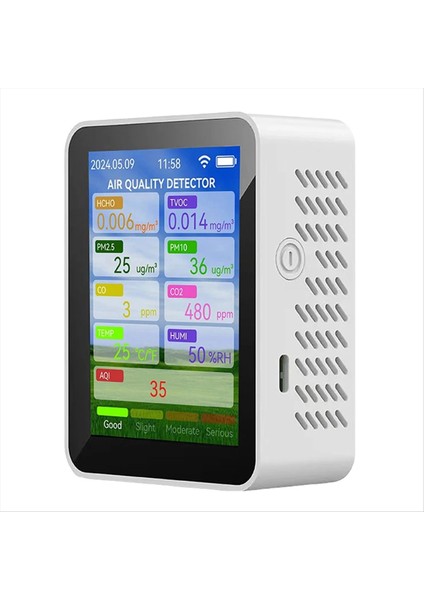 Taya Wıfı Hava Kalitesi Ölçer Hcho Tvoc Karbon Monoksit Co2 Pm2 5/10 Test Cihazı Taşınabilir Sıcaklık Nem Dedektörü Beyaz (Yurt Dışından)