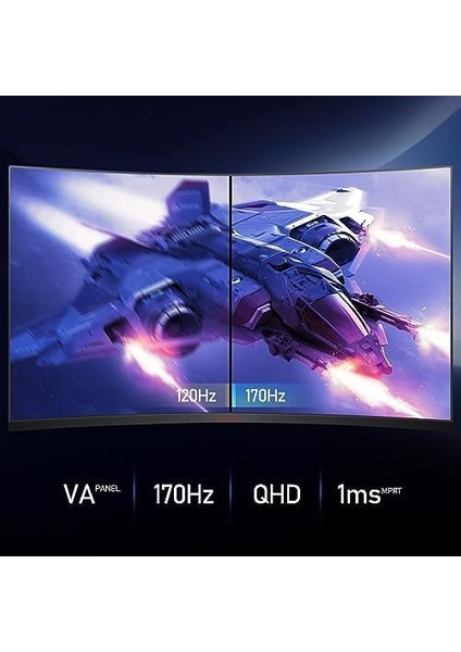 31.5 Inç Bilgisayar Monitörü Qhd 1440P Ultrageniş Oyun Monitörü 170Hz Va 1500R Monitör, Ultra Ince, HDMI X2 /dp, Vesa Uyumlu, Eğim Ayarı, Göz Koruma modelleri