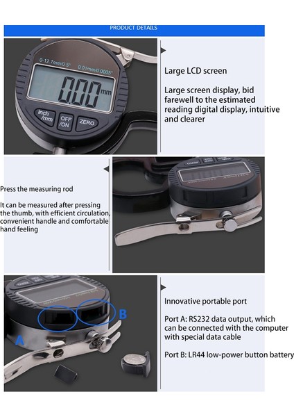 0 01MM Kalınlık Göstergesi 12 7mm Dijital Mikrometre Kalınlık Metre Mikrometro Kalınlık Test Cihazı (Yurt Dışından) modelleri
