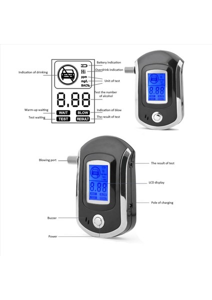 LCD Ekranlı 20 Ağızlıklı Profesyonel Dijital Nefes Breathalyzer ile AT6000 Alkol Test Cihazı (Yurt Dışından) indirimleri