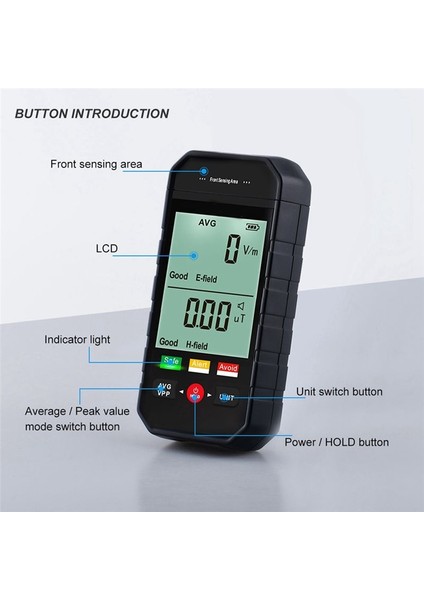 ET925 Büyük Ekran Elektromanyetik Radyasyon Dedektörü Sesi ve Işık Alarm Kırmızı Ekran Alarmı (Yurt Dışından) fırsatları
