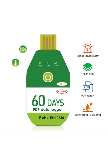 Alarm USB Soketi ile Soğuk Zincir Taşımacılığı Için Dijital Minyatür Yüksek Doğruluk Veri Günlüğü Sıcaklık Sensörü 120 Gün (Yurt Dışından)