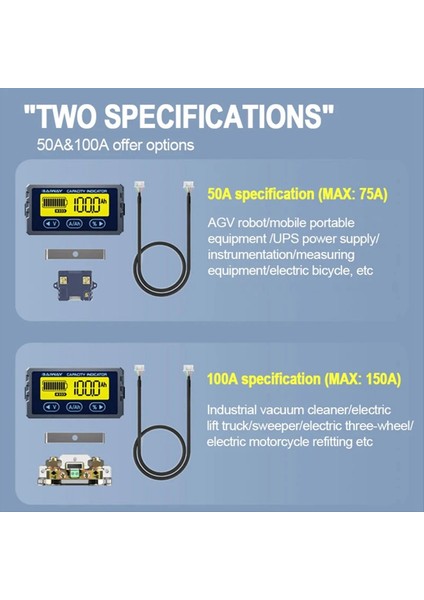 Baiway Pil Test Cihazı 8V-120V 100A Coulomb Metre Kapasite Göstergesi Lityum Iyon Dedektörü Coulomb Metre Voltmetre A (Yurt Dışından) indirimleri