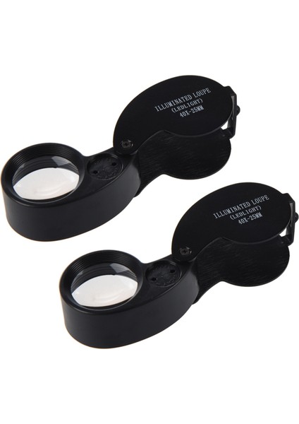 2pcs 40X 25MM Gözler Optik Cam Loupe Büyüteç Büyütme LED Işık (Yurt Dışından)
