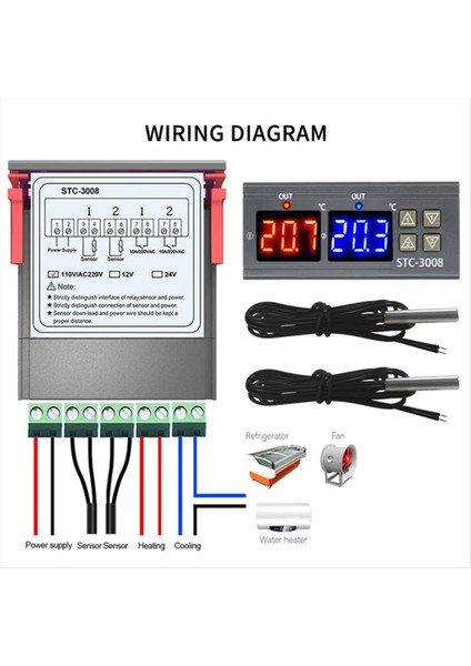 Çift Dijital STC-3008 Sıcaklık Denetleyicisi Prob Sıcaklık Kontrolörlü Iki Röle Çıkışı Termostat Isıtıcı B (Yurt Dışından) indirimleri