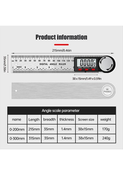 Dijital Ekran Açısı Cetveli 2 Arada Hassas Cetvel ve Dijital Açı Bulucu Önleyici (Paslanmaz ÇELIK-300MM) (Yurt Dışından) modelleri