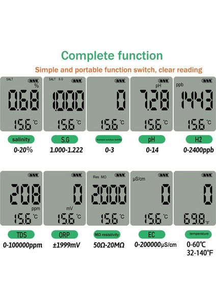 10 Dijital Ph Test Cihazı Ph Tds Tuz Sg Orp Hidrojen Dirençlendirme Sıcaklık Monitör Içme Suyu Için (Yurt Dışından) fiyatları