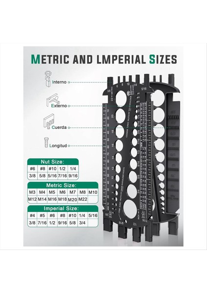 Cıvata Göstergesi (Metrik ve Sae) Fındık ve Cıvataları Hızlı Bir Şekilde Boyutlandırma Için Cıvata Solizer Plastik Cıvata Ölçüm Aracı Iplik Göstergesi Siyah (Yurt Dışından) modelleri