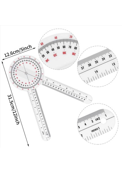 2x 12 Inç Gonyometre Şeffaf Ortopedik Açı Cetvel Goniyometre 360 Derece Vücut Ölçümü Için Spinal Gonyometre (Yurt Dışından) fiyatları