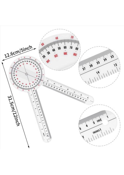 3pcs 12 Inç Gonyometre Şeffaf Ortopedik Açılı Cetvel Plastik Gonyometre 360 Derece Spinal Gonyometre (Yurt Dışından) fırsatları