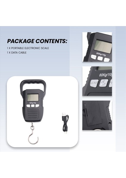Siyah 60KG/10G LCD Dijital Asma Ölçeği USB Şarjlı Vinç Kanca Ölçekleri Courier Bagajı Ev Tartım Dengesi Araçları (Yurt Dışından) indirimleri