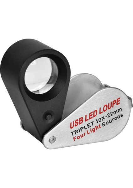 Şarj Edilebilir Dört Renkli Işık Kaynağı 13LED Büyüteç Elmas Kuyumcu Loupe Kolye Mücevher Uv Lambası Mini Cep 10X (Yurt Dışından)