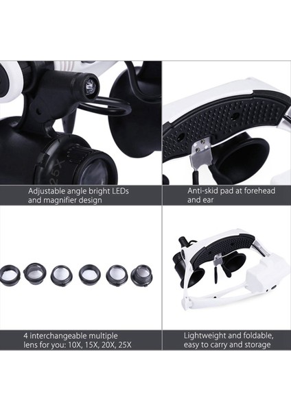 2x Kafa Bandı LED Büyütme Cam Kafa Işık Lambası Mikroskobu Takı Onarımı (Yurt Dışından) fiyatları