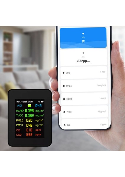 9 Arada 1 Dijital Sıcaklık Nem Test Cihazı Pm2 5 PM10 Hcho Tvoc Co2 Metre Wifi LCD Kızılötesi Sensör Monitörü Siyah (Yurt Dışından) modelleri
