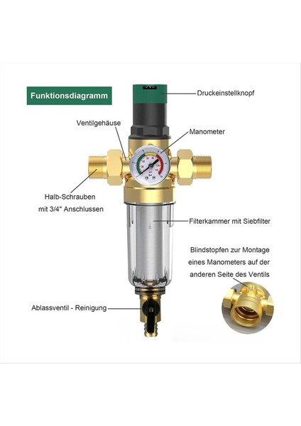 Basınç Regülatörü ve Basınç Göstergesi Olan Geri Yıkama Filtresi 3/4 Inçlik Ev Bağlantısı Yeniden Kullanılabilir Basınç Regülatörü (Yurt Dışından) indirimleri