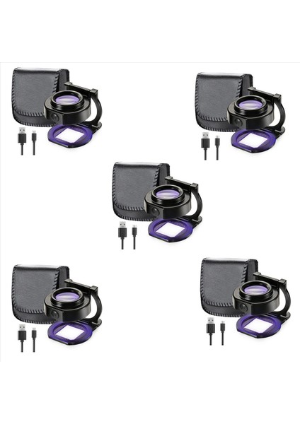 5pcs 25X Loupe Büyüteç 6 Işık USB Üç Katlı Masaüstü Taşınabilir Metal Göz Loupe Ölçekli Dikiş Magnifing Cam (Yurt Dışından)