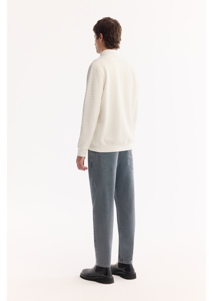 Erkek Ekru Bisiklet Yaka Dokulu Elastan Regular Fit Sweatshirt A52Y1216